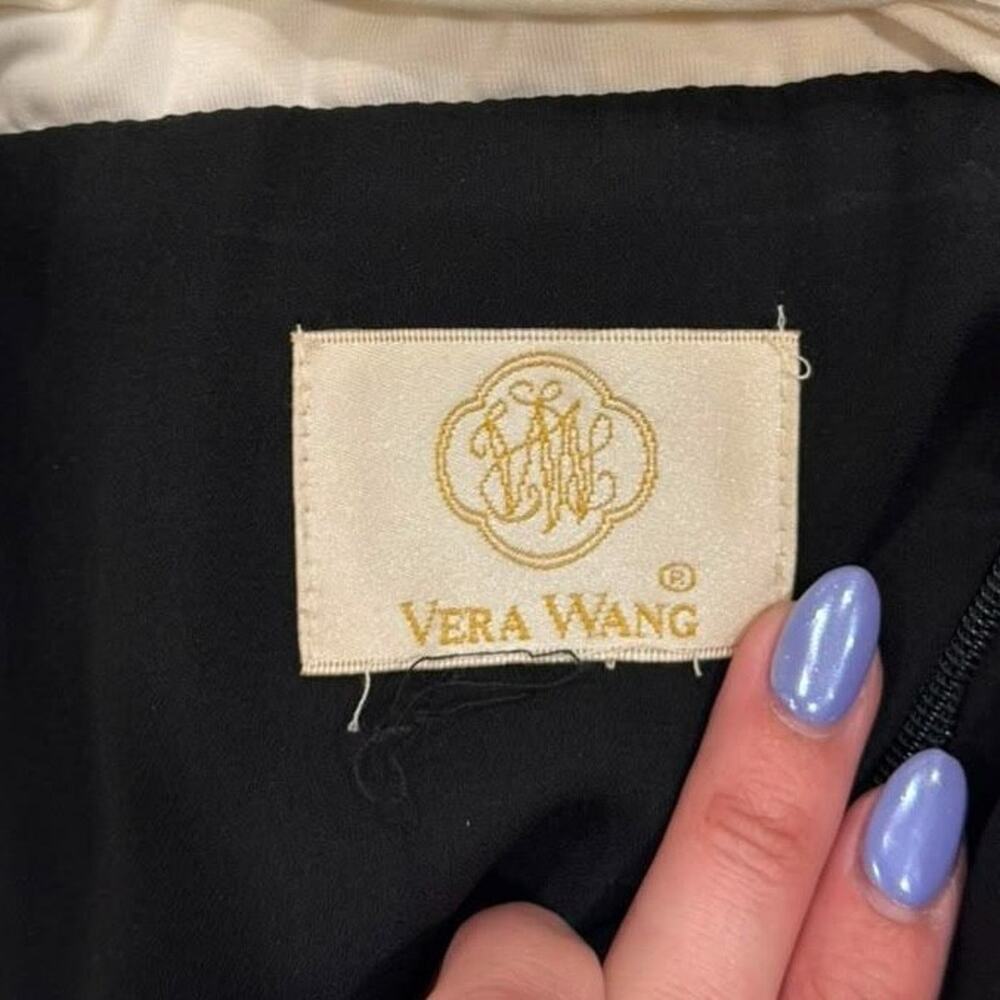 Vera Wang Halter Black White Pleated Bodice Beaded Empire Waist Maxi Dress SZ 6 - Picture 13 of 14